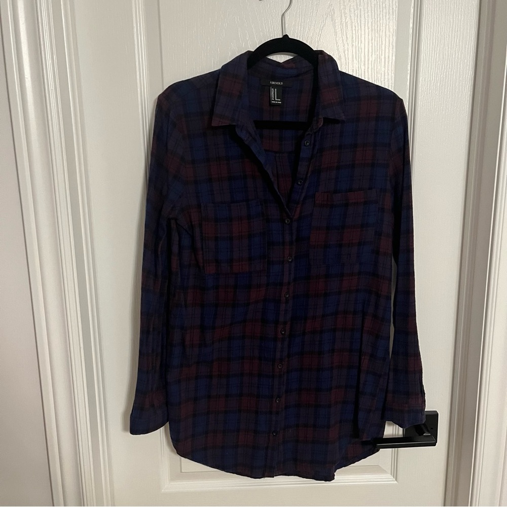 Forever 21 Plaid Button Down Tunic M